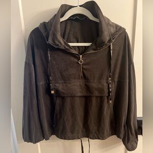 Zara Dark Brown Hooded Utility Jacket Small
